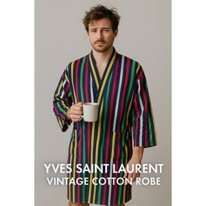 Yves Saint Laurent Men’s Cotton Robe Multi-Color Stripe One Size Vintage Lounge
